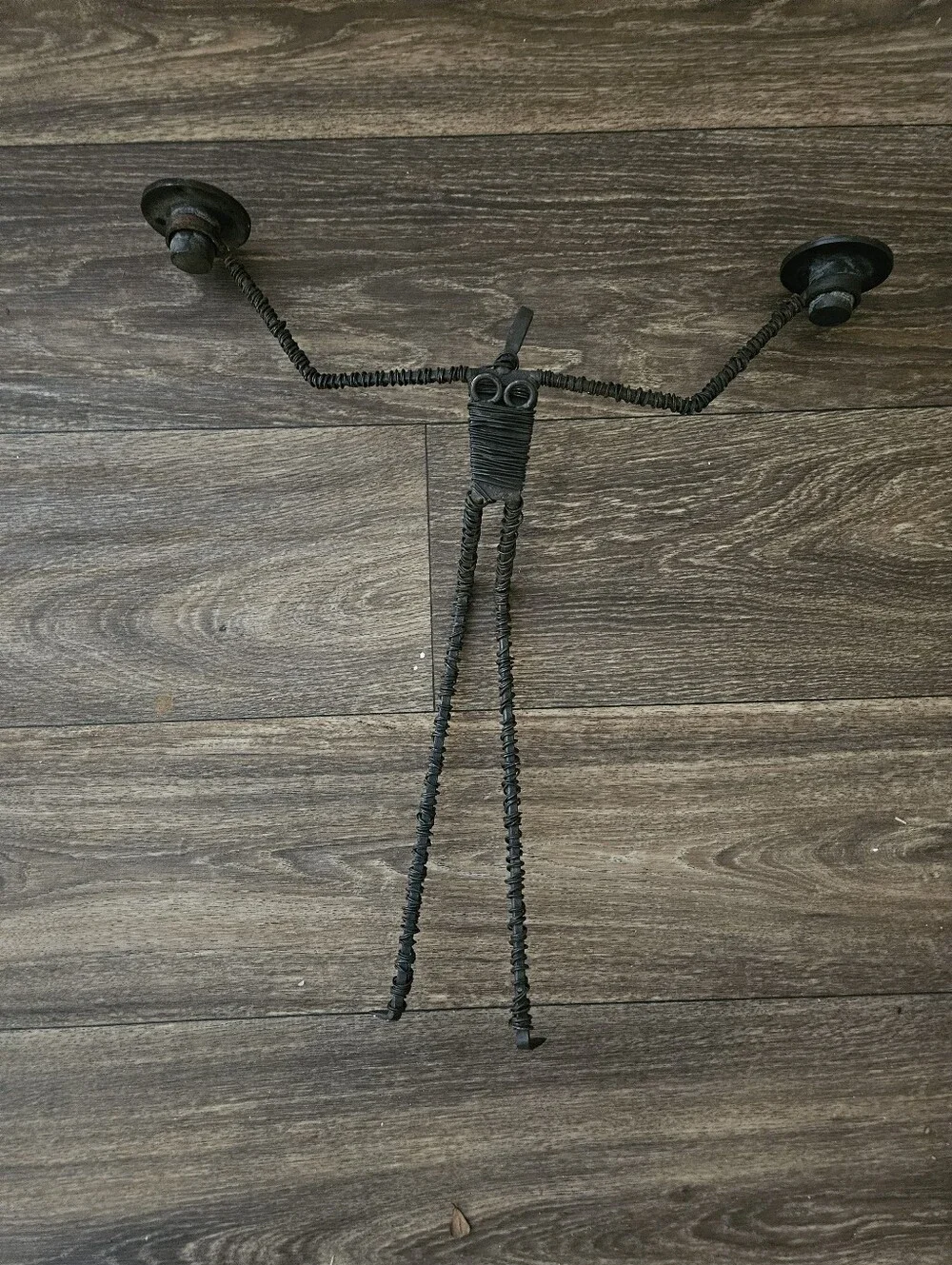 Vintage Brutalist Black Wire Wrought Iron Wall Candle Holder